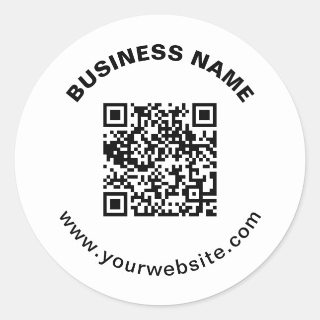 Adesivo Redondo Código QR com Nome da Empresa Texto Circular em Ne (Frente)