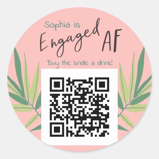 Adesivo Redondo Código QR Comprar Bride uma Bachelorette EngagedAF (Frente)