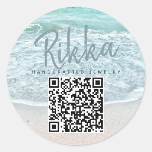 Adesivo Redondo Código QR de Joias Artesanais de Praia Oceano Turq