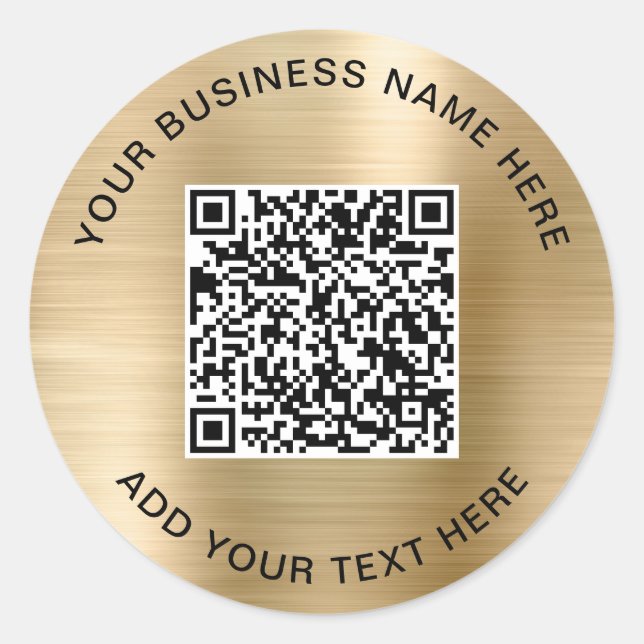 Adesivo Redondo Código QR de Negócios Dourado (Frente)