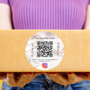 Adesivo Redondo Código qr de negócios em mármore de ágata dourado