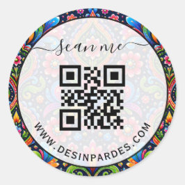 Adesivo Redondo Código QR de negócios personalizado e site