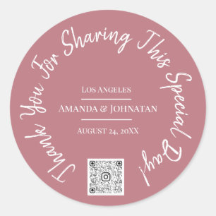 Adesivo Redondo Código QR do Dia Especial Obrigado Logo Rosa Cláss