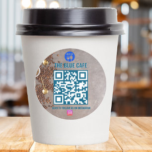 Adesivo Redondo Código Qr do Instagram de Negócio do Café Azul Mod