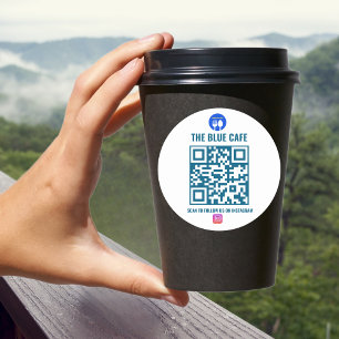 Adesivo Redondo Código Qr do Instagram de Negócio do Café Azul Mod