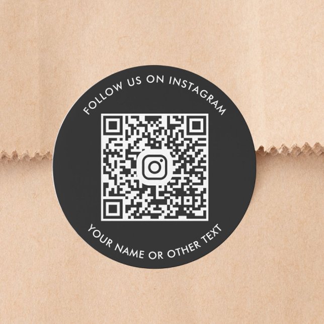 Adesivo Redondo Código QR do Instagram preto (Black Instagram QR Code Classic Round Sticker)
