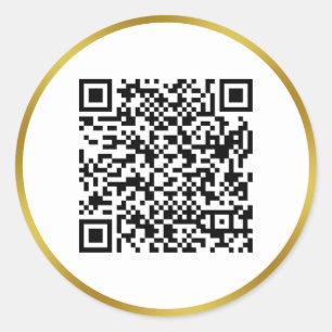 Adesivo Redondo Código QR Dourado e Branco Moderno Faux
