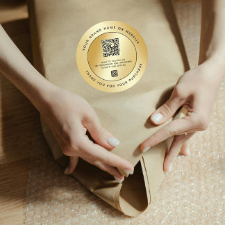 Adesivo Redondo Código QR Dourado Metálico de luxo Obrigado Instag