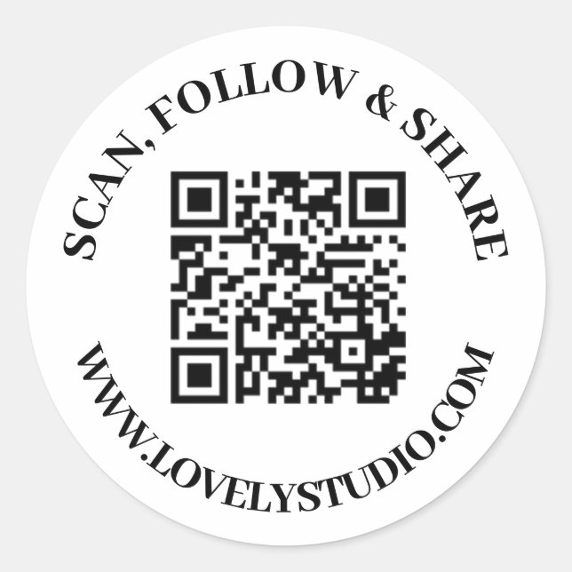 Adesivo Redondo Código QR e personalize seus autocolantes de texto (Frente)