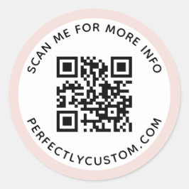 Adesivo Redondo Código QR e texto Cl de borda cor-de-rosa claro mo