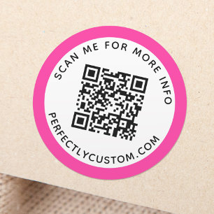 Adesivo Redondo Código QR e texto modernos de borda rosa-quente