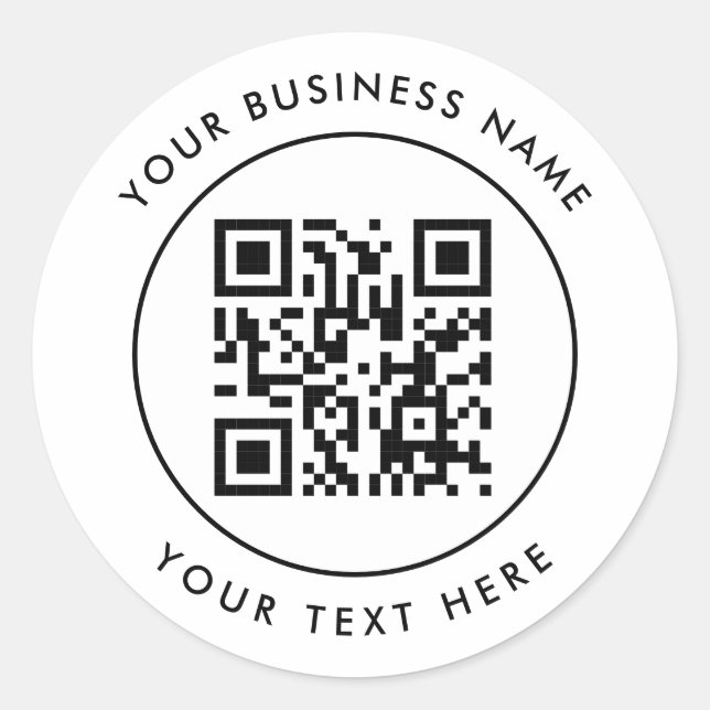 Adesivo Redondo Código QR e Texto Personalizado Branco Personaliza (Frente)