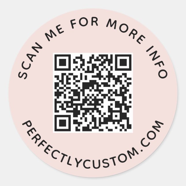 Adesivo Redondo Código QR e texto personalizado cor-de-rosa (Frente)