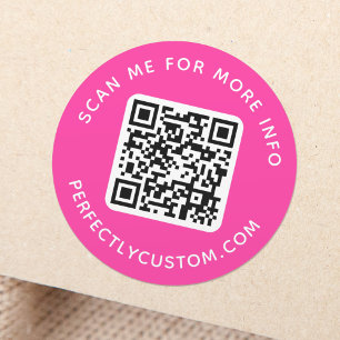 Adesivo Redondo Código QR e texto personalizado em rosa quente