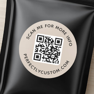 Adesivo Redondo Código QR e texto personalizado mocha marrom-claro