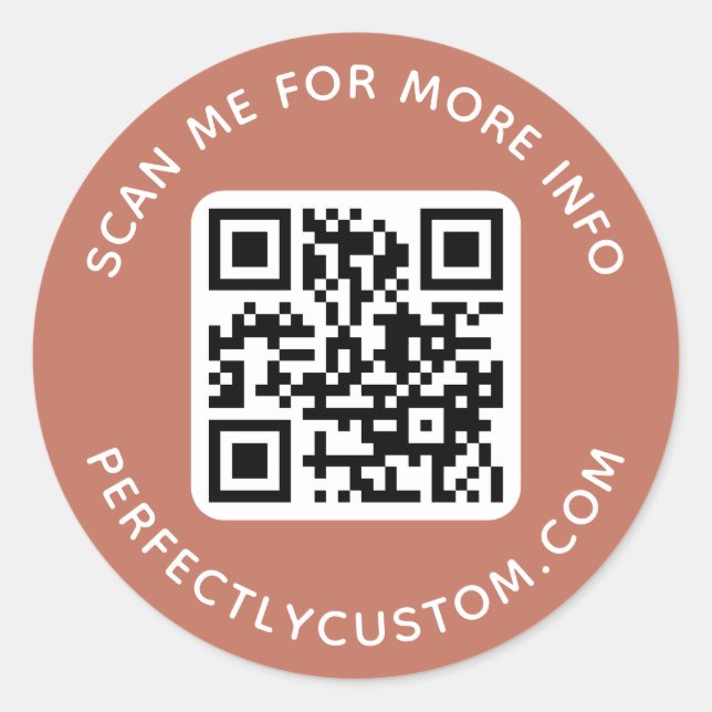 Adesivo Redondo Código QR e texto personalizado terracotta marrom (Frente)