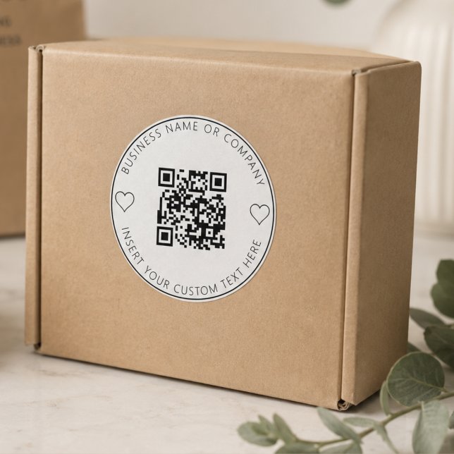 Adesivo Redondo Código QR Empresarial Minimalista Branco Simples (Criador carregado)