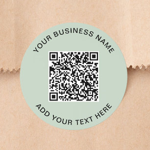 Adesivo Redondo Código QR Empresarial Personalizado Verde Sage