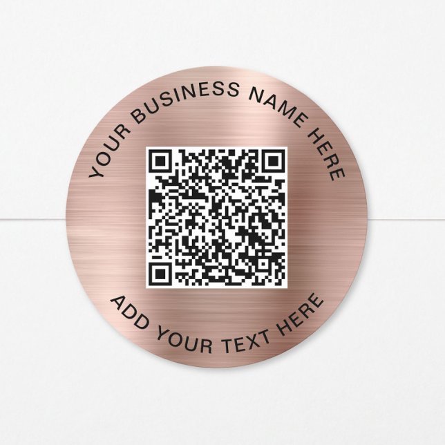 Adesivo Redondo Código QR Empresarial Rosa Dourado (Business QR Code Rose Gold Classic Round Sticker)