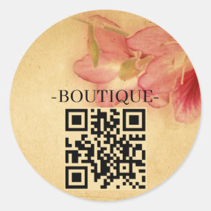 Adesivo Redondo Código QR Floral Pergaminho Vintage Antigo