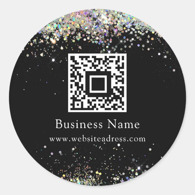 Adesivo Redondo Código QR Holográfico Glitter Negrito | Zazzle Brasil