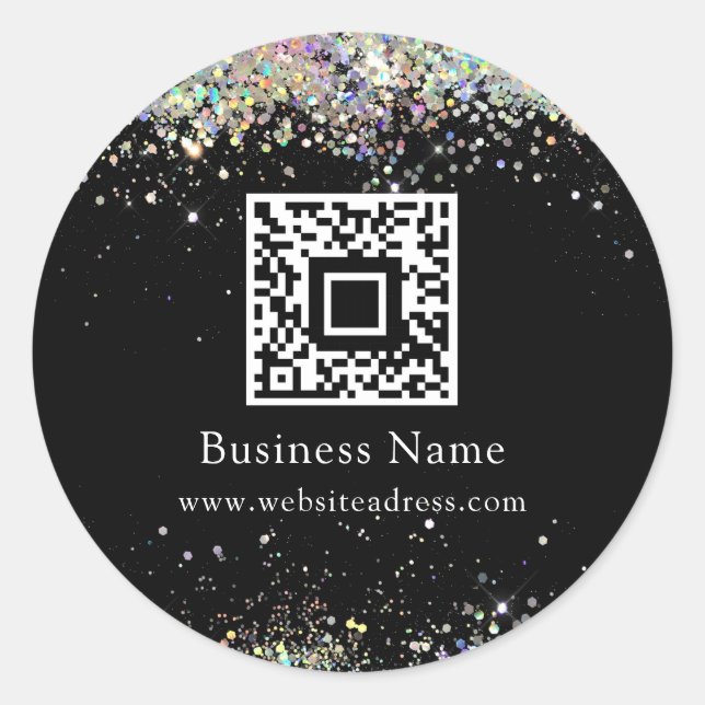 Adesivo Redondo Código QR Holográfico Glitter Negrito (Frente)