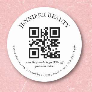 Adesivo Redondo código qr minimalista para pequeno negócio de salã
