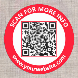 Adesivo Redondo Código QR Moderno personalizado Texto Vermelho Bra