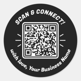 Adesivo Redondo Código QR moderno preto branco com amor