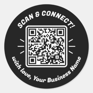 Adesivo Redondo Código QR moderno preto branco com amor