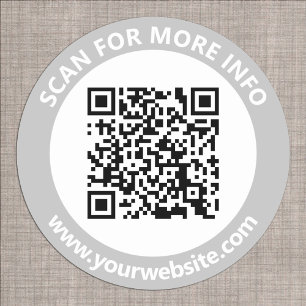 Adesivo Redondo Código QR Moderno Texto Personalizado Preto Cinza