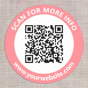 Adesivo Redondo Código QR Moderno Texto Personalizado Rosa Preto B