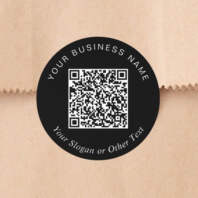 Adesivo Redondo Código QR Negócios Preto (QR Code Business Black Classic Round Sticker)