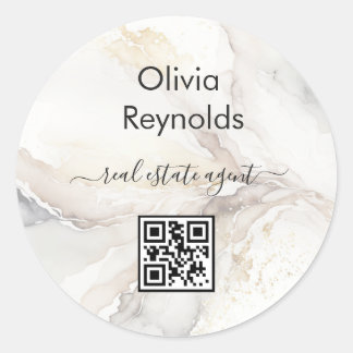 Adesivo Redondo Código QR Neutro de Textura Mínima Moderna Márabe