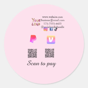 Adesivo Redondo código QR Pagar PayPal venmo digital social mídia