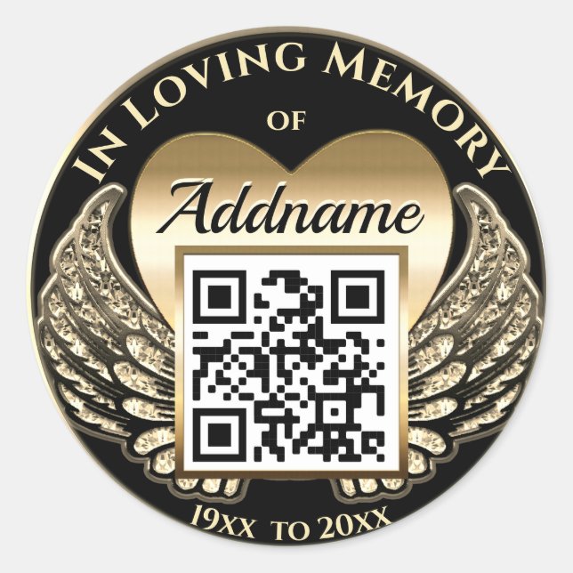 Adesivo Redondo Código QR para Websites Memoriais, Funerais, Obits (Frente)