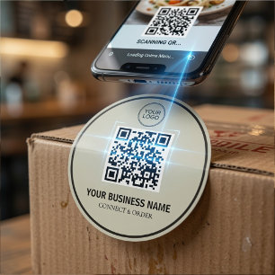 Adesivo Redondo Código QR Personalizado para Negócios Logo Perso