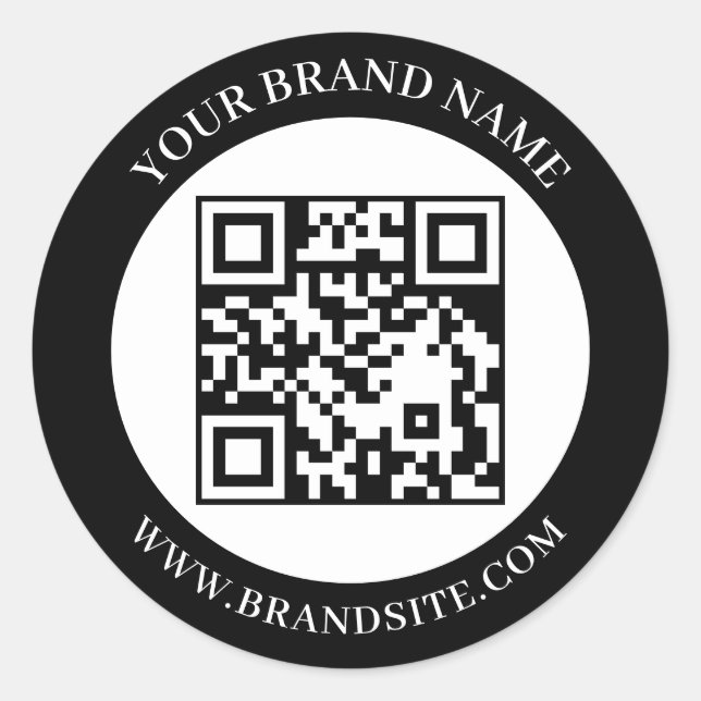 Adesivo Redondo Código QR Personalizado Preto e Branco Design Redo (Frente)