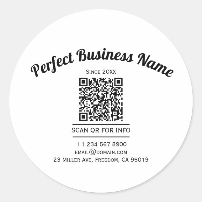Adesivo Redondo Código QR Preto e Branco Minimalista Simples Claro (Frente)