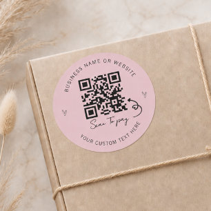Adesivo Redondo Código QR Rosa Minimalista Pagamento por Scan para