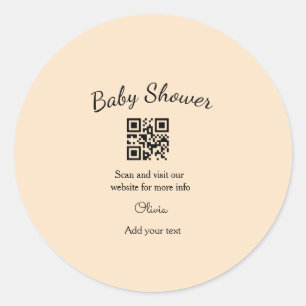 Adesivo Redondo Código QR simples para chá de bebê rosa adicionar