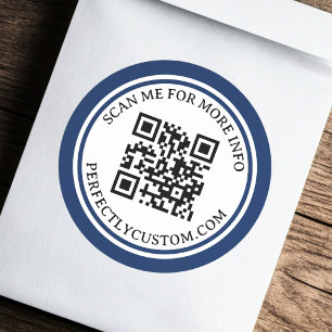 Adesivo Redondo Código QR texto elegante azul escuro borda dupla