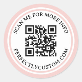 Adesivo Redondo Código QR texto elegante borda cor-de-rosa-claro