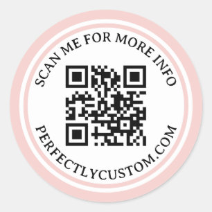 Adesivo Redondo Código QR texto elegante borda cor-de-rosa-claro