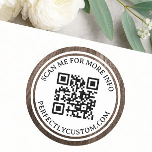 Adesivo Redondo Código QR: texto elegante madeira castanha dupla f