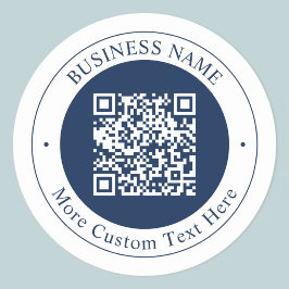 Adesivo Redondo Código QR & Texto personalizáveis | Azul-marinho e