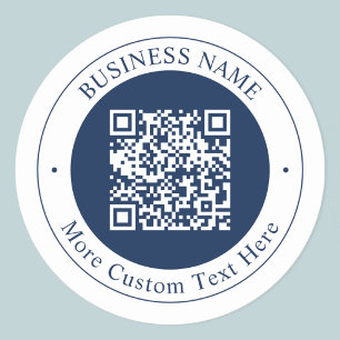 Adesivo Redondo Código QR & Texto personalizáveis Azul-marinho e
