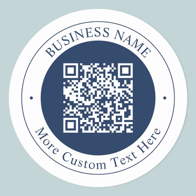 Adesivo Redondo Código QR & Texto personalizáveis | Azul-marinho e (Criador carregado)