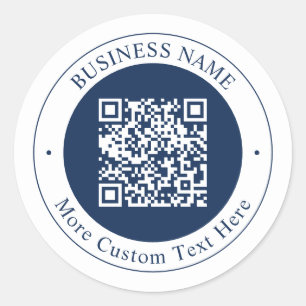Adesivo Redondo Código QR & Texto personalizáveis Azul-marinho e