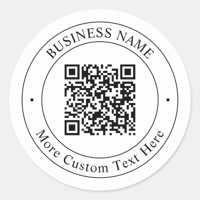 Adesivo Redondo Código QR & Texto personalizáveis | Preto e Branco (Frente)